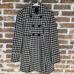 Express Pea‎ Coat Wool Blend Houndstooth White Black Y2K Women's Size S New